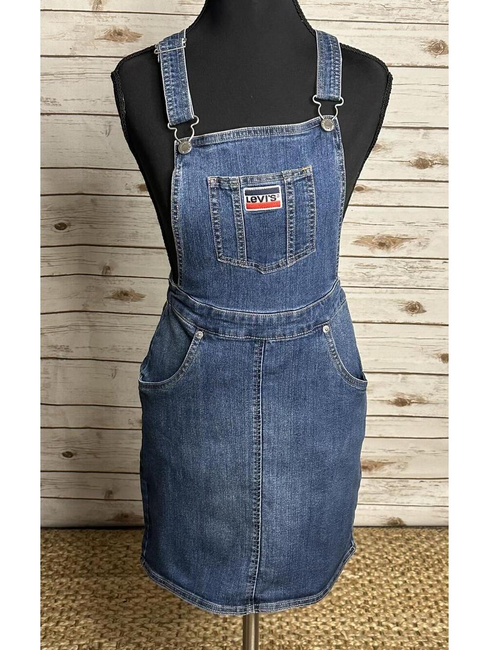 Levi's Jumper medium wash denim jean pinafore/overall mini dress Large/12-13Y